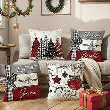 4pcs Christmas Throw Pillow Covers - 18 X 18 Inch Set (Pillow Inserts Not Included) - Christmas Tree, Winter Cottage, Holiday Cheer Bright Cushion Covers, Washable With Zipper Closure - Suitable For Sofa, Patio, Bedroom, All Room Types, Holiday & New Year Decor, Festive Parties, Christmas Party, Holiday Decoration, Party Favors, Home Decor, Fun Christmas Party Decorations, Christmas Holiday, Happy New Year, Christmas Gifts, Christmas Decoration