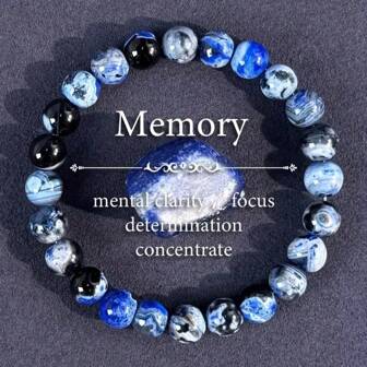 8mm Natural Blue Fire Agate Bead Bracelet, Handcrafted With Smooth Polished Beads In Blue, Black, White & Gray For Natural Relaxation & Focus, Mental Clarity Gift For Family And Friends