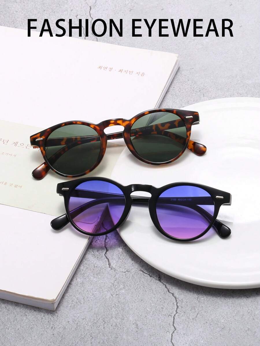 新款男女通用圆框橡胶底时尚眼镜，搭配时尚海洋色镜片，兼具设计感与实用性，深受欧美名流青睐。