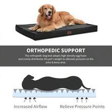 Orthopedic Dog Bed For Large Dogs, Big Waterproof Dog Crate Bed Washable Pet Bed For Large Sized Dogs With Egg Crate Foam Pet Bed Mat, Removable Oxford Cooling Cover, Grey - 黑色 - 查看 2