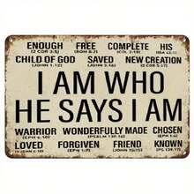 2D Flat, "I AM WHO HE SAYS I AM" Christian Metal Tin Sign With 20+ Bible Verses - Rustic Distressed Finish Wall Art For Home, Office, Bedroom - Inspirational Spiritual Decor & Perfect Gift For Men & Women, Inspirational Wall Decor, Versatile Room Accent, Durable Construction, Perfect For Room Decor - A - 查看 1