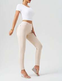 Women's Denim Jeggings Stretch Pull-On Jegging Casual Pants With Pocketshalloween - 米色 - 查看 3