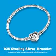 ¡Pulsera de plata de ley 925 con árbol del mundo y hueso de serpiente! Adecuada para pulseras DIY originales, regalo de joyería de moda para el cumpleaños o la boda de la mujer - Plateado - Ver 4