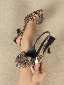 Women's Leopard Print Pointed Toe Slip-On Bowknot High Heel Shoes, Stylish And Fashionable For Banquet, Party, Sexy Versatile Pumps - Multicolor - View 2