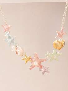 Colar de metal com concha e estrela do mar colorida, colar em camadas, adequado para fotografia de viagem na praia no verão, acessório doce e descolado