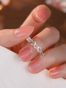 1 Stück S925 Sterlingsilber Cut Out Herz-förmige verstellbare offene Ring, minimalistisches, süßes Design, für Damen Alltagsoutfit & Partytragen