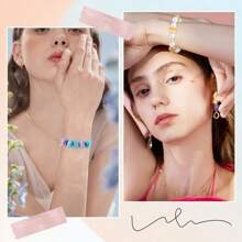 15/82pcs Resin Material Bracelet Making Set, Striped Large Hole Bead Jewelry Making Set, Personalized Multifunctional Rainbow Pendant Decoration DIY Summer Beach Ankle Bracelet Earrings Keychain Phone Chain Wedding Party Holiday Gift Accessories