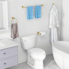 Matte Black Bathroom Accessories Set, KLJKPA 4 Pieces Bathroom Hardware Set, 24 Inch Towel Bar, Towel Racks For Bathroom, Robe Towel Hooks, Toilet Paper Holder Wall Mounted - Gold - View 6