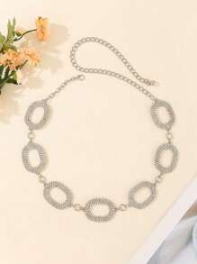 Ceinture de taille brillante Y2K grande taille - Ceinture hip-hop en PU argenté avec boucle ornée de strass, convient pour les jeans, pantalons et robes des femmes
