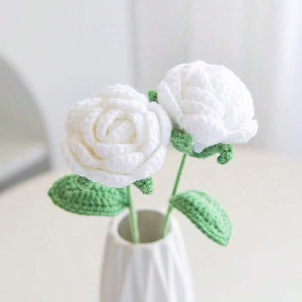 10pcs Handmade White Crochet Roses, Decorative Artificial Flower Bouquet For Wedding, Bridal, Valentine's Day, Graduation, Teacher's Gift. Perfect For Home Decor, Living Room, Bedroom, Restaurant, Party & Outdoor Decoration. Seasonal Decor For Spring, Summer, New Year, Thanksgiving, And Birthdays.