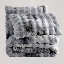 Comforter Set 3 Piece, Plush Fluffy Bedding, Geometric Pattern, Lightweight Bedspread Blanket All Season, Faux Comforter - 紮染灰 - 查看 7