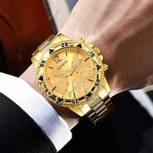 Set de 6 piezas/3 piezas Relojes de cuarzo personalizados de color dorado y plateado mixtos para hombres, adecuados para uso diario, fiestas, San Valentín, Pascua, como regalo para amigos y familiares - Multicolor - Ver 11