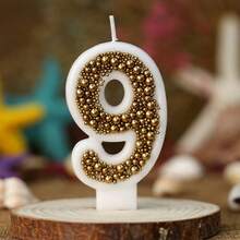 1支金色马卡龙造型生日数字蜡烛，金色珠子装饰生日蛋糕蜡烛，闪光蜡烛蛋糕装饰，适合女孩和女士周年纪念庆祝活动 - 彩色 - 查看 12