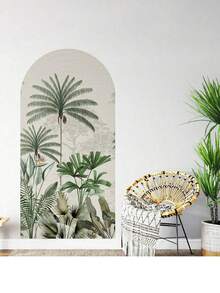 1pc Jungle Green Foliage Plant Arch Wallpaper Self Adhesive Decal Headboard Desert Green Wall Sticker Bohemian Style Wall Art Makeover Waterproof Mural Peel And Stick - Multicolor - View 4
