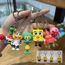 SPONGEBOB 6 piezas Lindo muñeco llavero del personaje animado Bob Esponja, colgante de mochila, regalo perfecto para parejas o fiestas (estilo aleatorio)