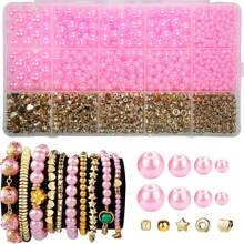2160 peças/1080 peças de contas de acrílico de 3,5-10 mm, contas espaçadoras. Kit de confecção faça você mesmo com 15 grades, joias, enfeites e decoração. Contas decorativas. (Rosa claro, Rosa)