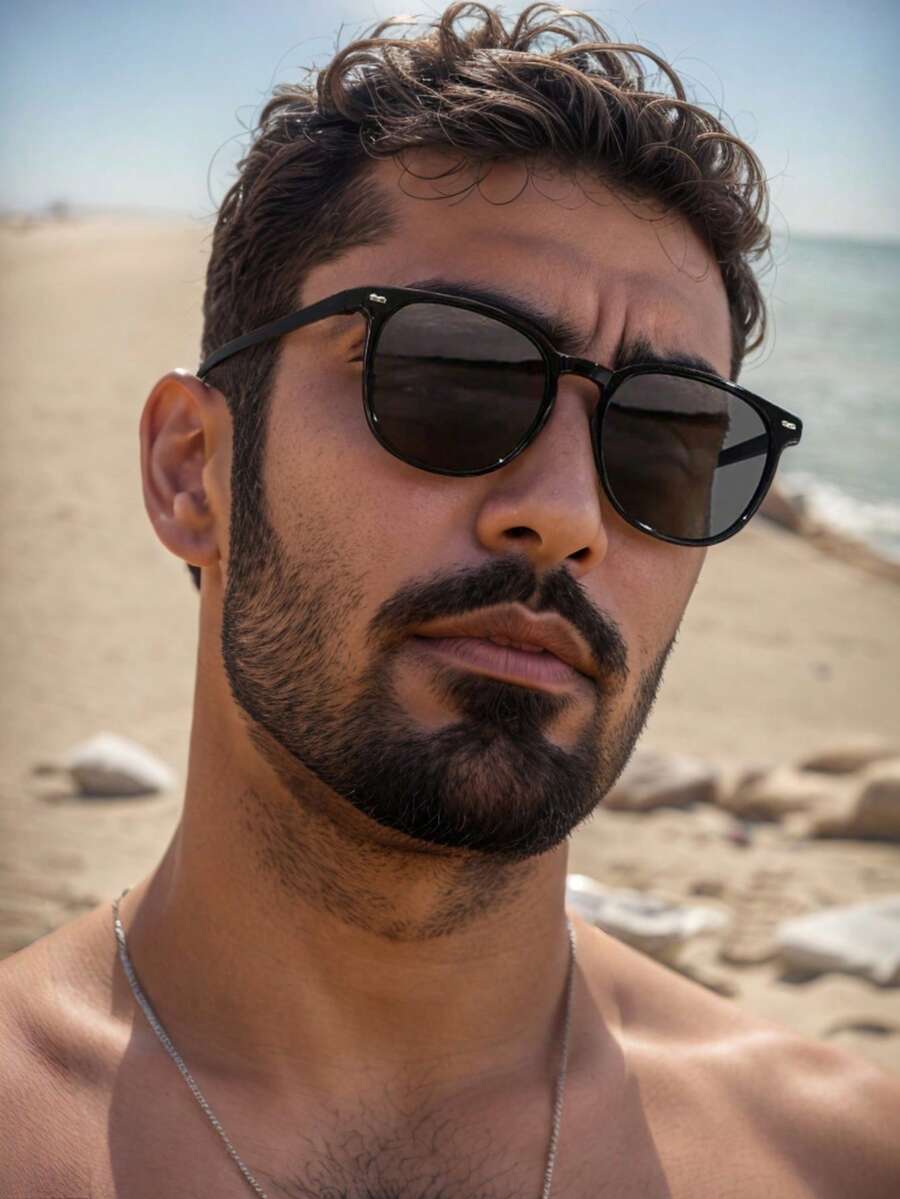 1 件男士亚克力方形框架休闲黑色眼镜，适合夏季海滩旅行、户外、旅行、日常佩戴，适合返校时尚学院风