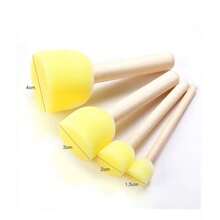 4支装圆形蘑菇海绵刷套装 - 柔软可水洗，易握木柄，适用于学前手工、幼儿园绘画、儿童印章及亲子DIY艺术礼品 - 黃色 - 查看 3