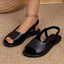 女士时尚夏季纯色露趾凉鞋 - 棕色和黑色，平底，露趾，橡胶鞋底，舒适的鞋子适合休闲穿着，时尚一脚蹬凉鞋