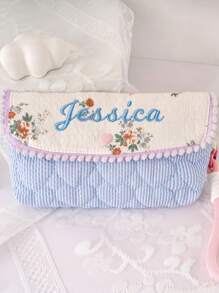 Personalized Quilted Pencil Case, Cute Quilted Aesthetic Stationery Pouch, Colorful Floral Pen Holder, Soft Bag Gift For Girls