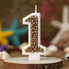 1支金色马卡龙造型生日数字蜡烛，金色珠子装饰生日蛋糕蜡烛，闪光蜡烛蛋糕装饰，适合女孩和女士周年纪念庆祝活动 - 彩色 - 查看 15