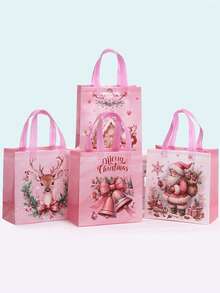 4pcs/25pcs Christmas Party Non-Woven Gift Bags, Santa Claus, Christmas Tree, Reindeer, Bell Print Non-Woven Gift Bags, Storage Bags, Non-Woven Bags, Shopping Bags, Party Favors, Party Bags, Party Gift Bags, Craft Tote Bags, Party Favors, Birthday Decorations, Party Gift Decorations