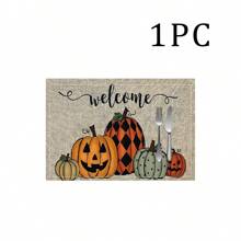 1/4/6 Stücke Halloween Serie mit gestreiften, Geister- und Kürbisdruck dekorative Tischsets/Untersetzer, 100% Leinen, handwaschbar - ideal für Esstische, Restaurants, Geburtstag & Party Dekoration, Heimdekoration