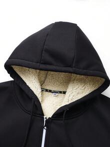 Men's Fashionable Casual Multi-Function Warm Hooded Zip-Up Jacket, Sherpa Lining Casual Hoodie Jacket, Thick Sherpa Full Zip Hooded Sweatshirt, Suitable For Autumn/Winter, Warm Long Sleeve, Men's Warm Wear, Winter Clothing, Black Hoodie