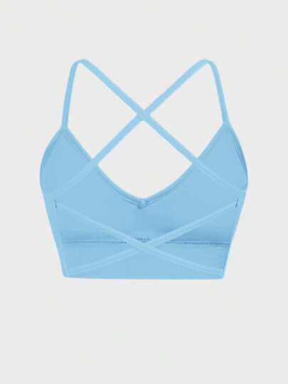 Piece Seamless Knit Ribbed Verleidelijke Bra, Wireless Cross Strap Backless Sports BH view 9