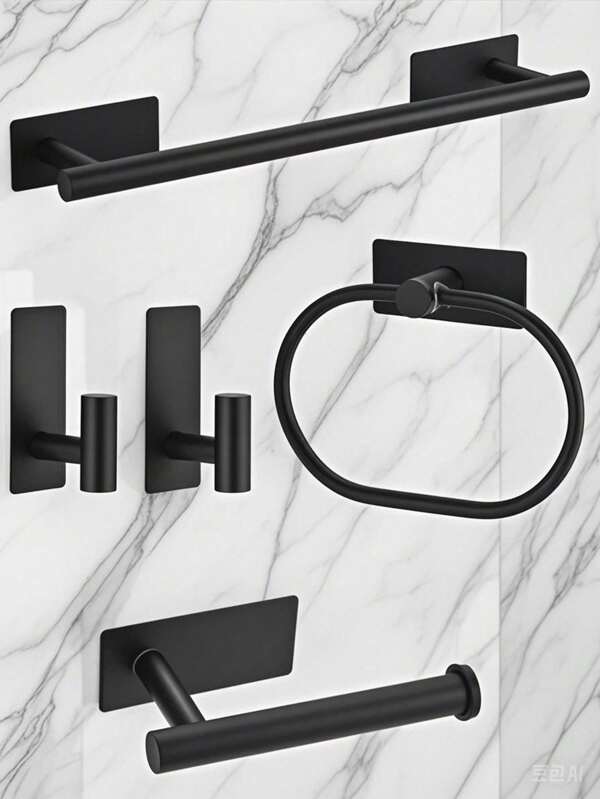 5pcs/Set Bathroom Stainless Steel Towel Ring Towel Rack Bathroom Towel Bar Bathroom Hanger Set Bathroom Rack Toilet Paper Holder Storage Hook For Hotel