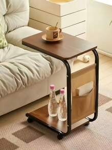 1pc Wheeled Bedside Nightstand, Mobile Sofa Side End Table, Small Office Desk, Dining Room Serving Cart