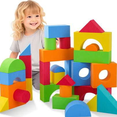 Tecforood Foam Blocks For Toddlers, Educational Toys, EVA Soft Stacking Building Blocks Toy Set, Large Soft Block For Toddler, Early Learning Construction Toys & Birthday Gifts For 3 4 5 6 Years Old Preschool Kids Boys Girls
