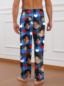 Printstory Customized Men's Pajama Pants, Unique & New Caricature Design, Face Replacement For Couples, Festive Style,Colorful,Cute,Adorable,Contracted,Funny,Custom,Unique,Customized,Personalized,Ideal Gifts For Him,Ideal Gifts For Her,Boyfriend,Girlfriend,Family,Friends,Her, Fall, Winter,New Year's Eve Outfit - Multicolor - View 3