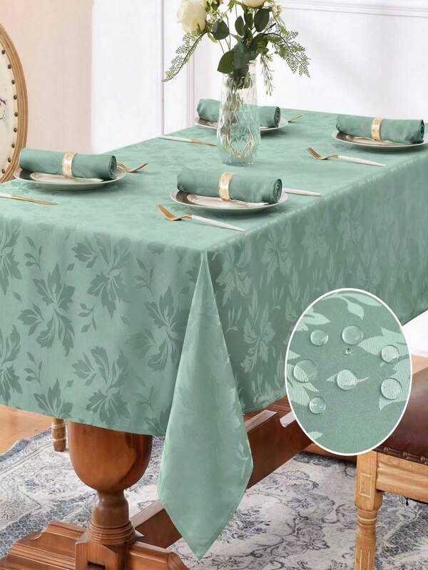 Waterproof Jacquard Rectangle Tablecloth, Thick Fabric With Leaf Pattern For Dining, Party And Holiday Decoration