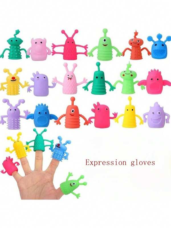 3/8/16/24pcs Wooden Finger Puppet Toys, Soft Elastic Fidget Cartoon Character Dolls, Great For Birthday Party, Event Decorations (Assorted Styles And Colors)