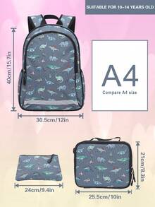 GUSTELL 3pcs Set Kids Backpack With Lunch Box & Pencil Case, Football, Dinosaur, Cartoon Pattern, Suitable For Travel, Camping, Outdoor, With Padded Back And Adjustable Straps, Fashionable Printed (Football Pattern) - Bundles - View 13
