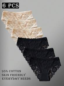 Juego de 6 bragas elegantes de unicolor con ribete de encaje, para mujeres - Multicolor - View 5