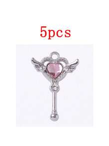 Set de 5 piezas Colgante con varita mágica con forma de corazón, Accesorio de joyería de aleación DIY apto para aretes, pulseras, collares, adecuado para uso diario de mujer
