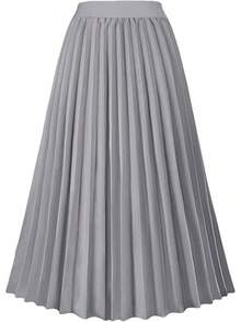 Women's High Waist Pleated Skirt A Line Swing Midi Skirt - 灰色的 - 查看 1