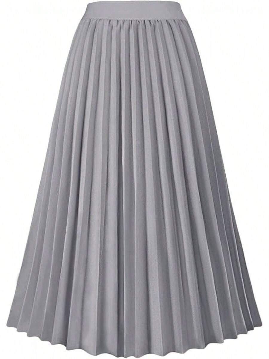 Women's High Waist Pleated Skirt A Line Swing Midi Skirt - 灰色的 - 查看 1
