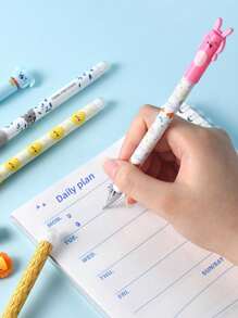 12 peças Canetas Gel com Cavalete de Animal Fofo, ponta de 0,5 mm, Lavável e Apagável, Cores Pastel com Designs Alegres - Ideal para uso em Escritório e Papelaria, Suprimentos de Escritório | Design Alegre | Suprimentos Escolares com Tinta Lavável, De Volta às Aulas