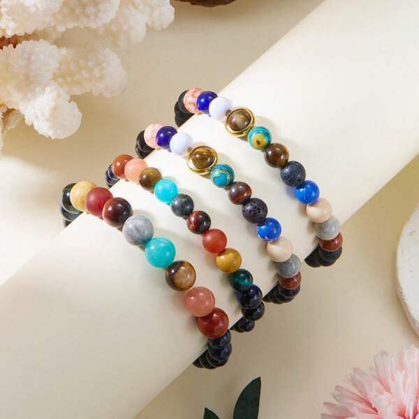1 Stück Armband mit 8 Planeten, Sonnen-System Universum Galaxie Armband, Naturstein kosmisches Yoga Chakra Armband, sternenhafter Galaxie Stil synthetischer Stein Handschmuck, Astronomie Geschenk Armbänder sind für Männer und Frauen geeignet