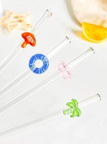 1 件/1 套可重复使用玻璃吸管，带有棕榈树/游泳圈/遮阳伞/太阳镜形状，夏季主题弯曲饮用吸管，适用于冷饮、奶茶、咖啡、果汁、冰沙、厨房、餐厅、鸡尾酒会、返校、送给女朋友/男朋友、父母、朋友的礼物、节日用品、万圣节、感恩节、圣诞节 - 風格1 - 查看 6