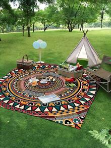 1 件新款户外防水防沙数码印花野餐垫/沙滩巾，时尚清新设计，适合户外露营和野餐 - 彩色 - 查看 6