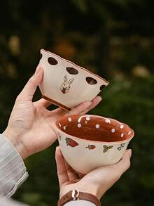 1 套新款 Hera Rabbit 陶瓷餐具套装，优雅情侣碗盘，实用燕麦碗、沙拉碗、蔬菜盘、餐盘，适合家庭厨房、派对使用，非常适合情人节 - 彩色 - 查看 5
