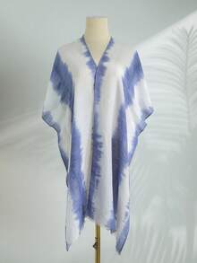 1 件女士新款渐变扎染无袖沙滩罩泳衣开衫披肩波西米亚时尚宽松休闲度假防晒和服适合夏季家庭节日礼物 - A - 查看 7