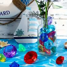 10/100 件混合装海盗宝藏珠宝闪闪发光的钻石巨型亚克力大号假宝石花瓶填充物万圣节多色塑料宝石生日派对桌面散布装饰海盗派对礼物潜水宝石泳池玩具 - 彩色 - 查看 3