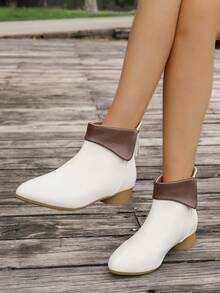 Botas Curtas Elegantes Vintage para Mulheres, Botas Ankle Confortáveis de Salto Baixo, Calçado para Exteriores com Salto Reto Bloco de Cores, Adequado para Primavera/Outono, Botas da Moda para Outono/Inverno
