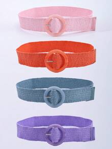 1pc Women's Elastic Woven Wide Bohemian Style Round Buckle Faux Fur Belt Summer, School Fall, Autumn, Halloween - A - View 2