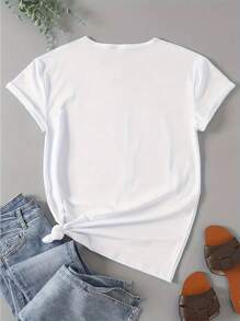 Camiseta gráfica de anime para mujer - Tela suave y transpirable con estiramiento, moda de verano casual con impresión de ilustración en blanco y negro, vestimenta casual cómoda, ropa de verano casual | Estilo casual | Tela transpirable